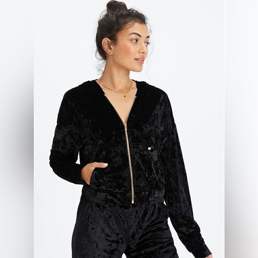 Fabletics Crushed Velour Zip Up Hoodie Size L NWT